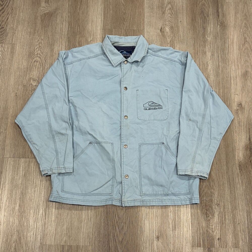 RARE Vintage 80s 90s Quiksilver Snap Jacket Men's Size Small Light Blue Sz S